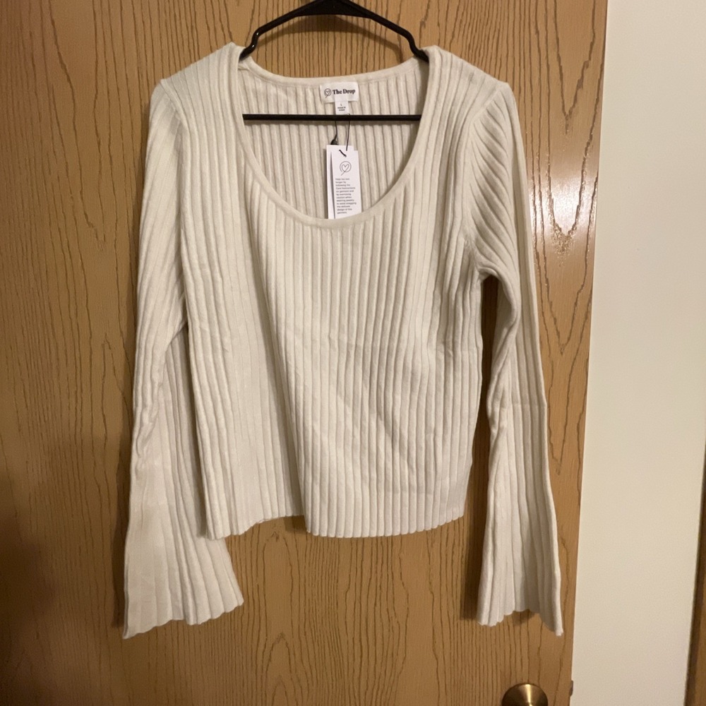 Women's The Drop Beatrice Bell Sleeve Scoop Neck Sweater‎ Cream Size Large